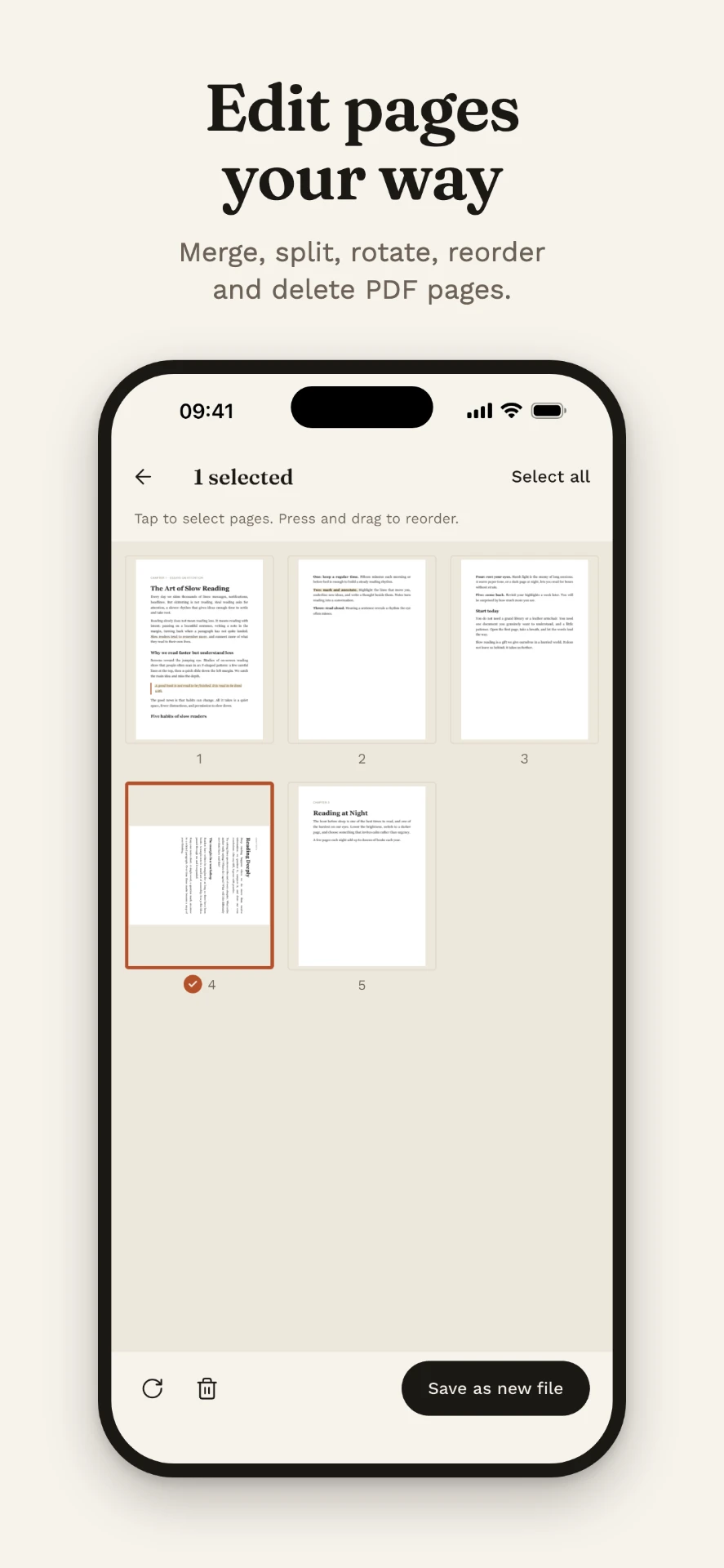 Reorder, rotate and delete pages