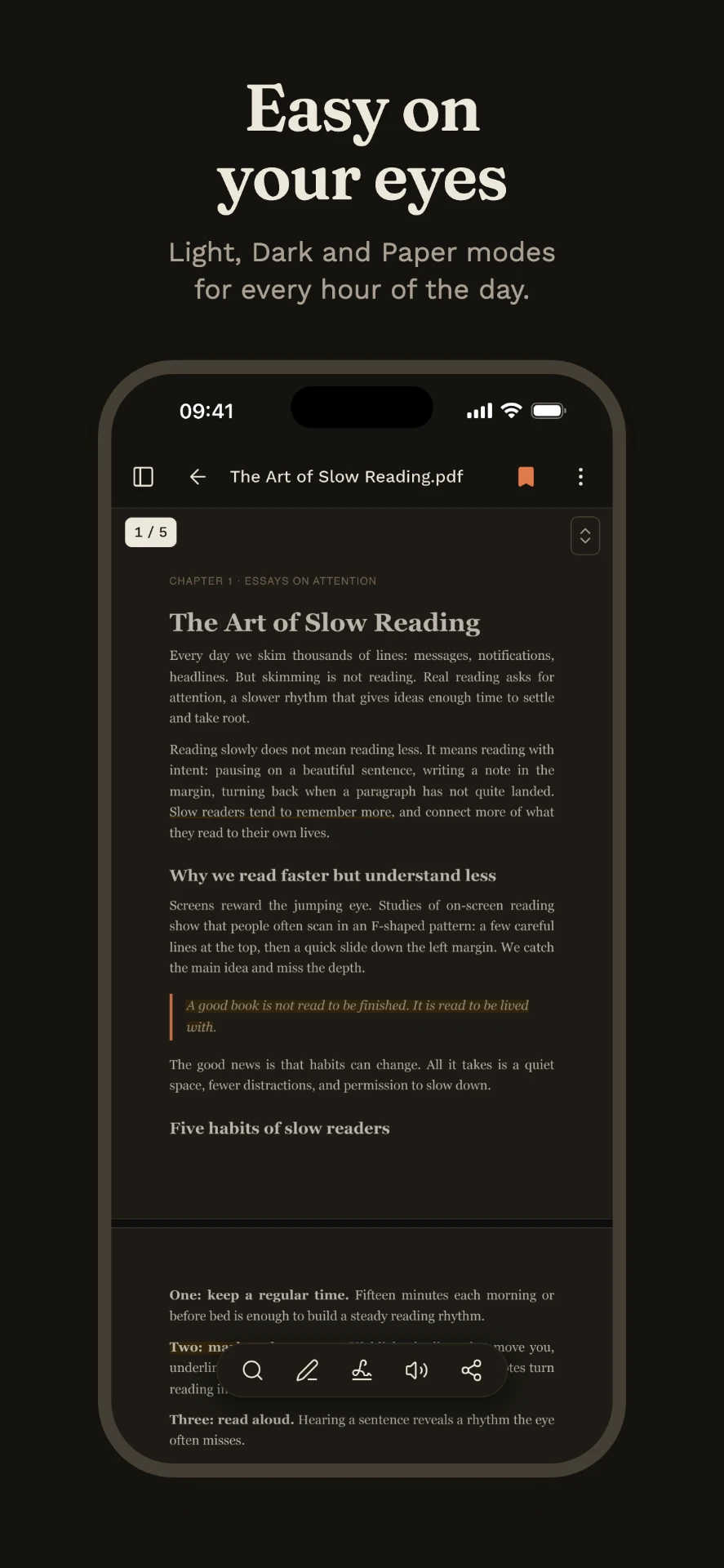 WisePDF Reader dark reading mode